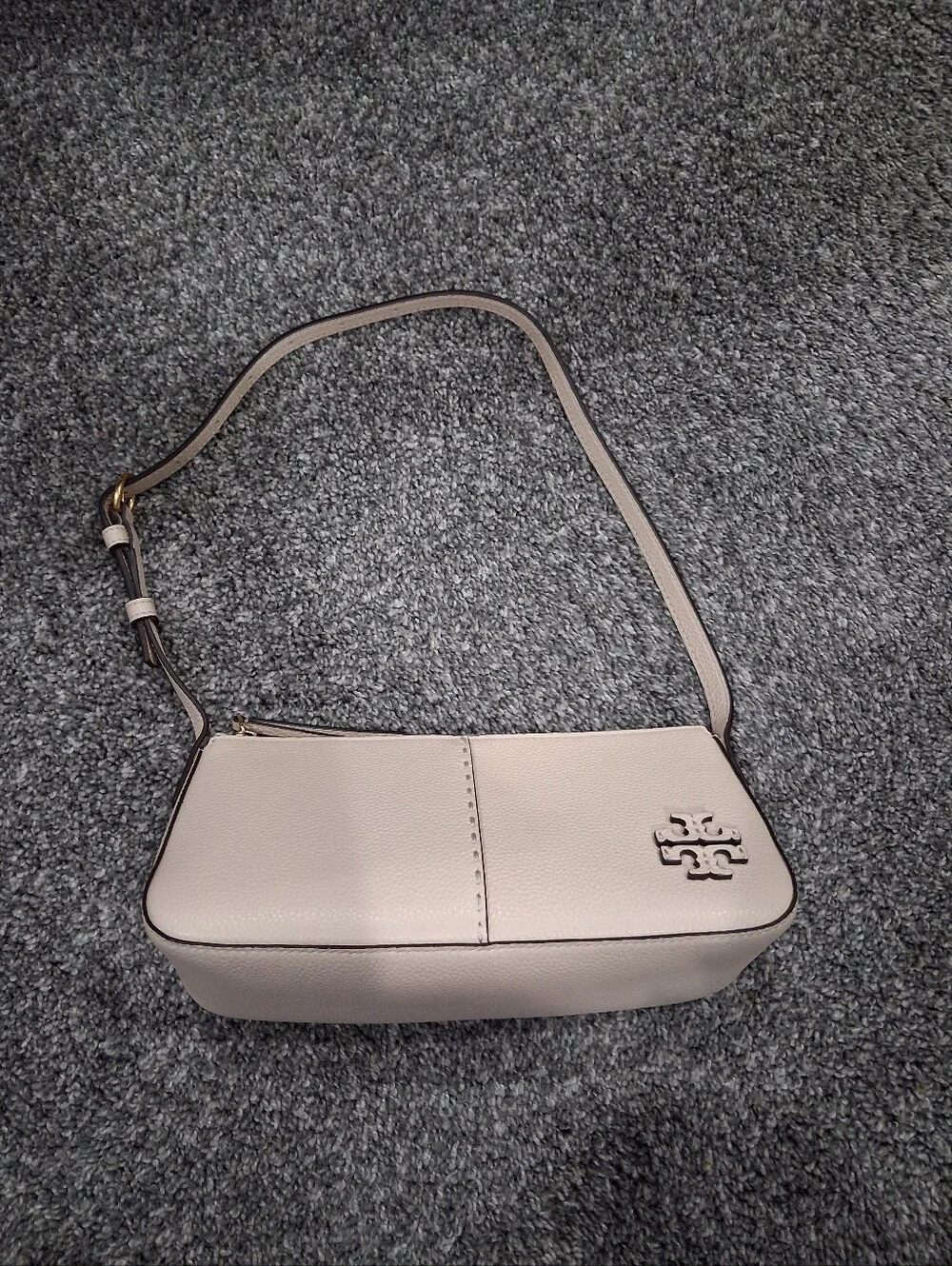 Tory Burch McGraw Wedge Shoulder Bag In Soft Ivory Pebble Leather NWOT